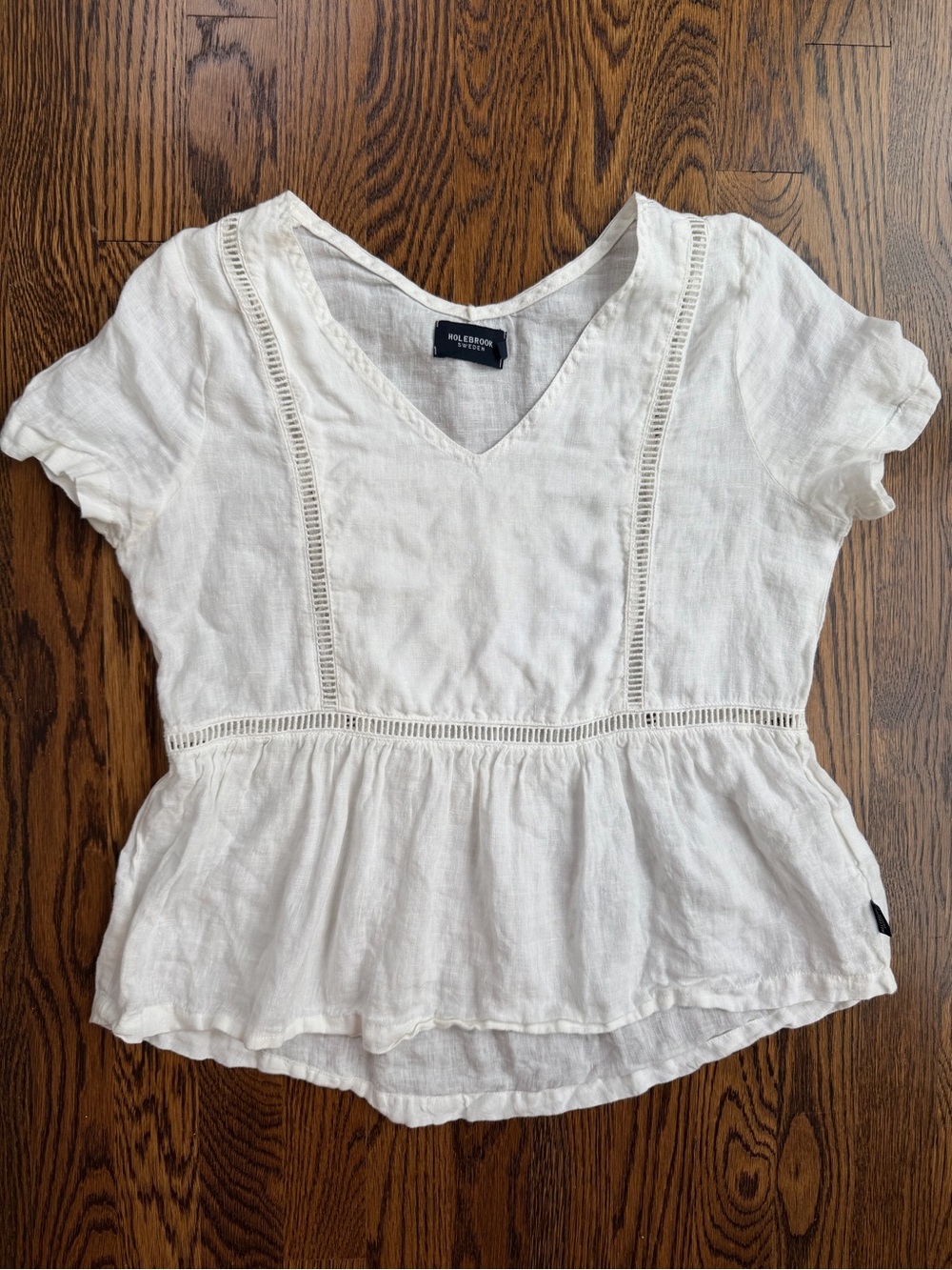 Holebrook Bohemian White Linen Peplum Cottagecore Casual V-Neck Top